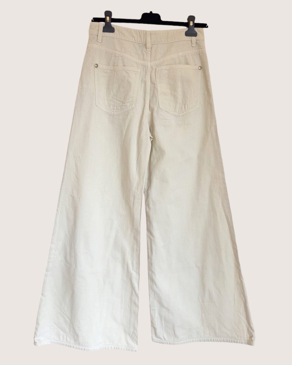 Chanel 26C Denim Wide-Leg Jeans Beige/Ecru FR 36