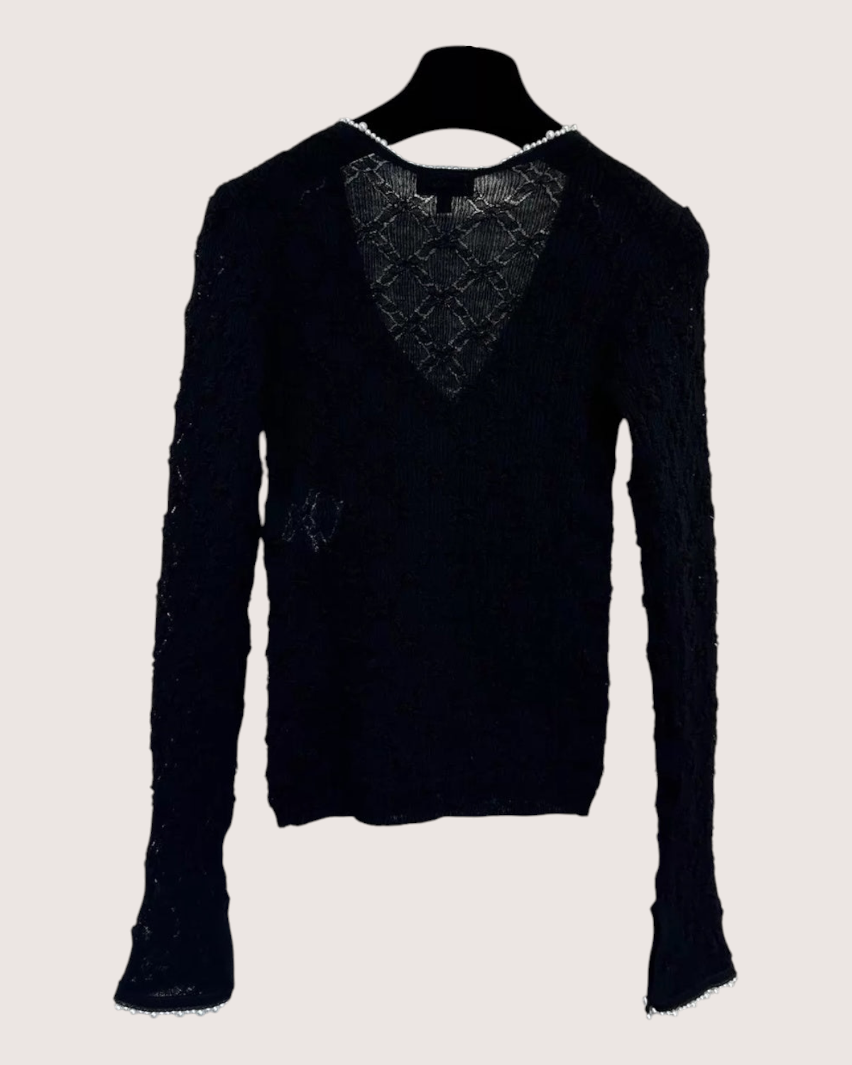 Chanel 22B 22C Pearl-Trim V-Neck Wool Sweater
