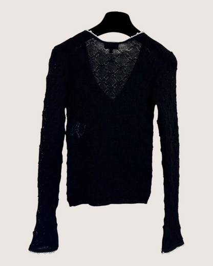 Chanel 22B 22C Pearl-Trim V-Neck Wool Sweater