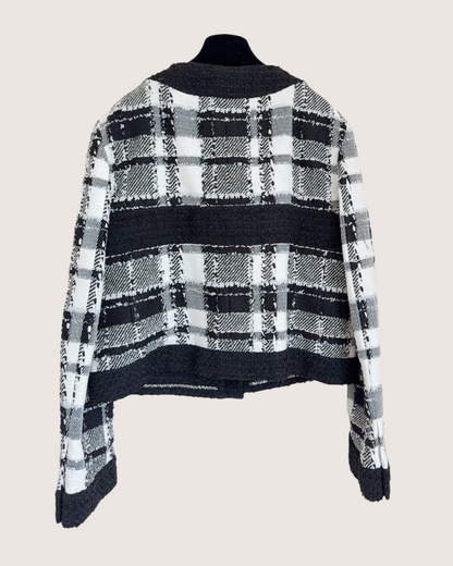 Chanel 23P Plaid Tweed Jacket Black, White, Grey FR 38