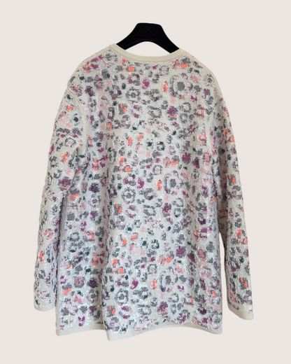 Chanel 22P Cashmere Sequin Floral Cardigan Beige/Ecru, Multicolor FR 36