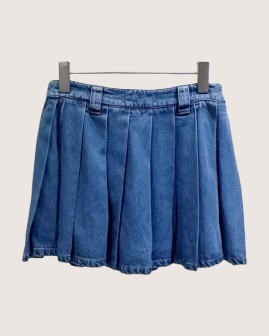 Miu Miu Pleated Denim Logo Mini Skirt Blue IT 36