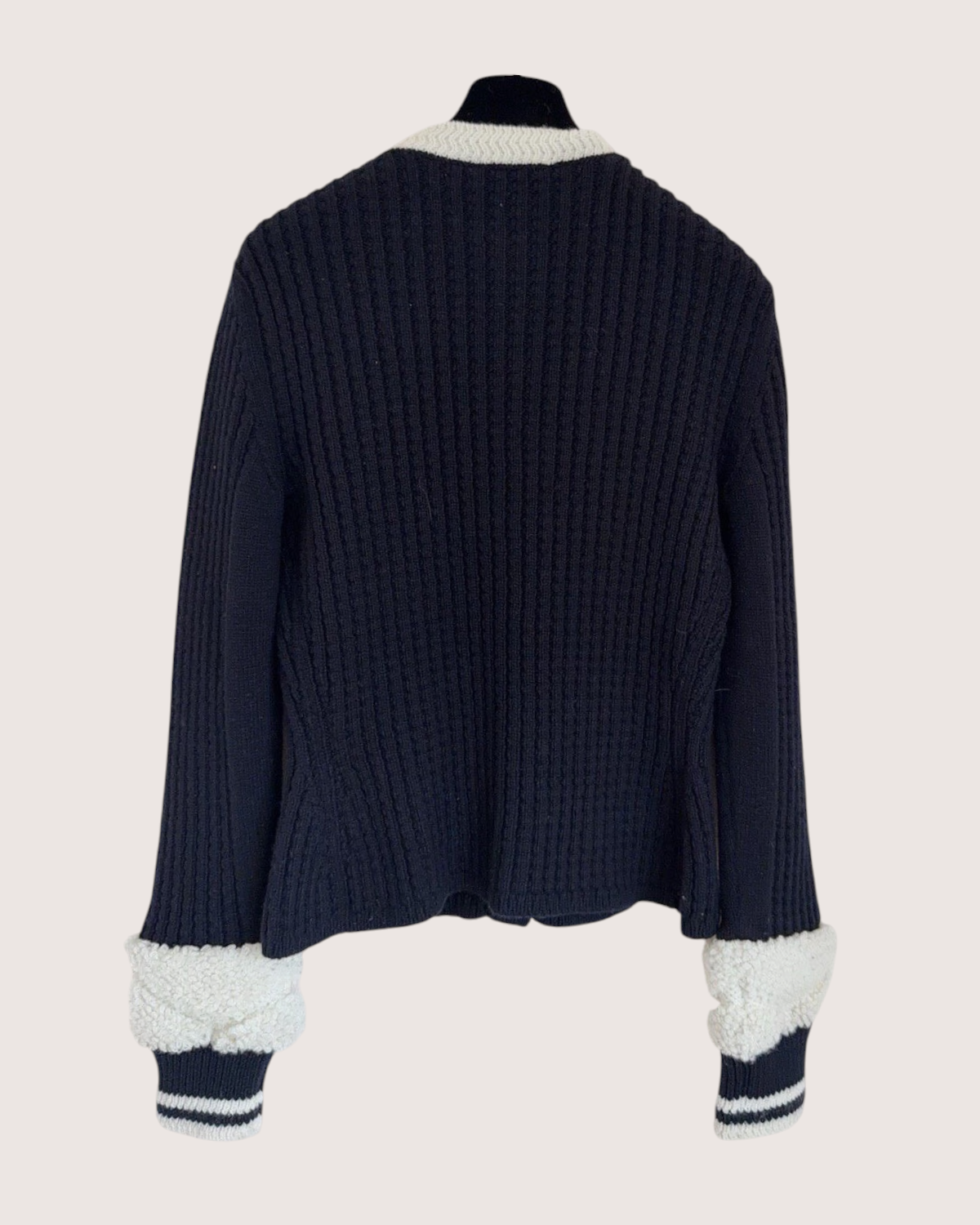 Chanel 25N Coco Neige Wool Ski Cardigan Black, White FR 36