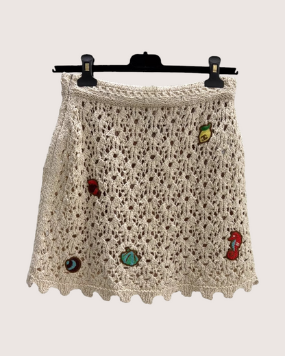 Chanel 26M Coco Beach Openwork Crochet Mini Skirt Beige/Ecru, Multicolor FR 36
