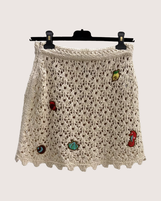 Chanel 26M Coco Beach Openwork Crochet Mini Skirt - Beige/Ecru, Multicolor, view 2