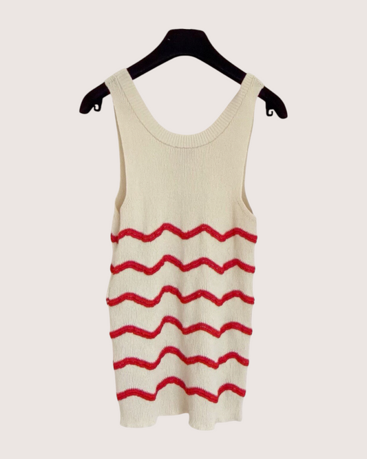 Chanel 26M Coco Beach Wave-Stripe Tank Top Beige/Ecru, Red FR 38