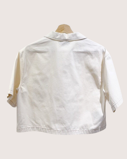 Miu Miu Cropped Logo Shirt Beige/Ecru FR 38
