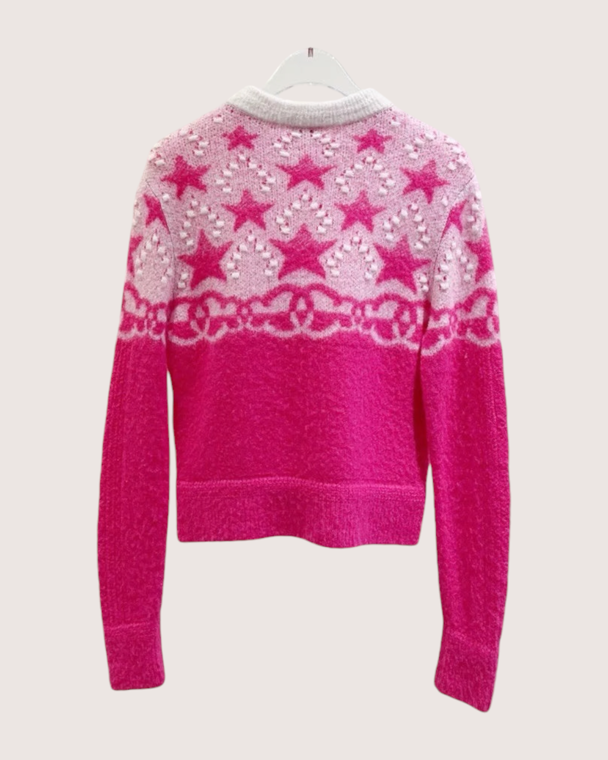 Chanel 23N Coco Neige Cashmere Ski Sweater Pink, White FR 34