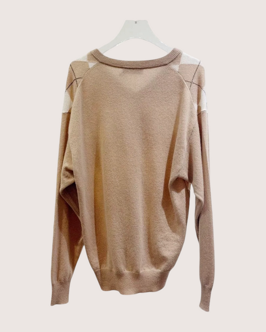 Miu Miu Argyle Wool Sweater - Beige/Ecru, White, view 2