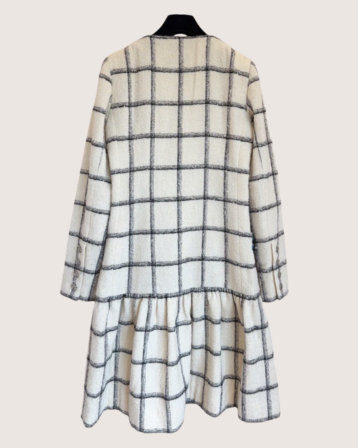 Chanel 22K Embroidered Windowpane Tweed Coat Beige/Ecru, Black FR 38