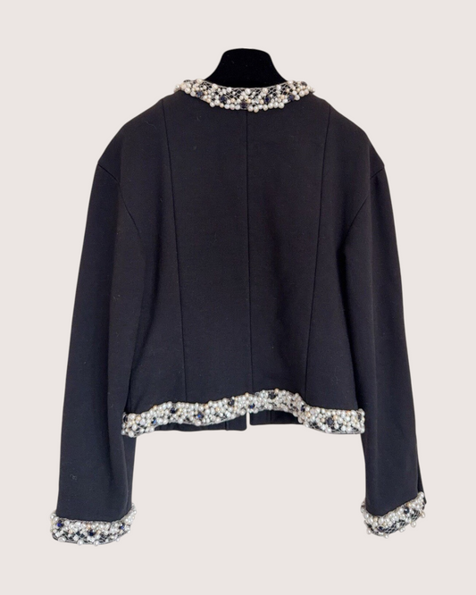 Chanel 20A Pearl-Trim Jacket Black, White FR 34