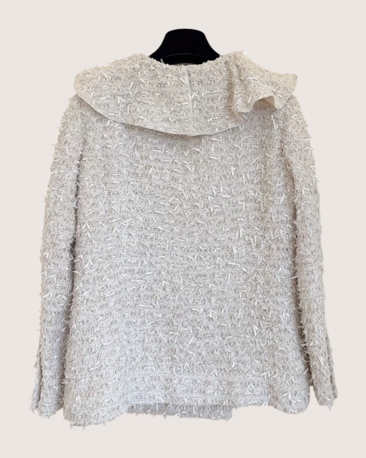 Chanel 20S Ruffle-Collar Tweed Jacket Beige/Ecru FR 36
