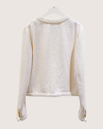 Celine Sequin Tweed Jacket White FR 34