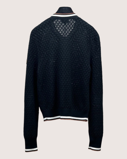 Chanel 26C Contrast-Trim Cardigan Black, White, Brown FR 34