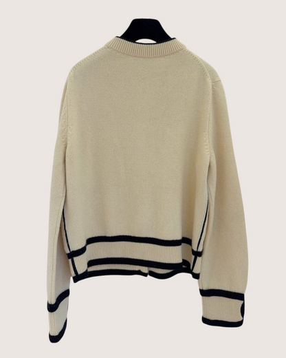 Chanel 26S Contrast-Trim Cashmere Cardigan Beige/Ecru, Black FR 36
