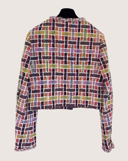 Chanel 23A Cropped Mosaic Tweed Jacket Red, Burgundy, Multicolor FR 36