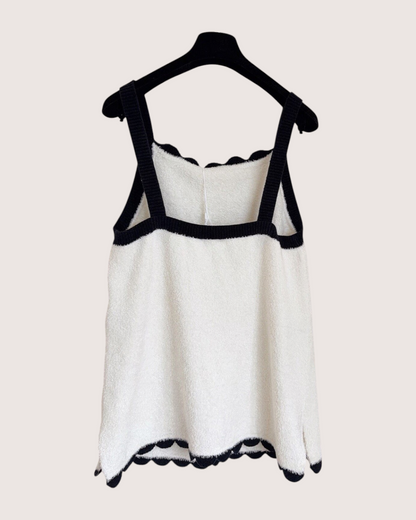 Chanel 26C Scalloped Terry Tank Top Beige/Ecru, Black FR 36