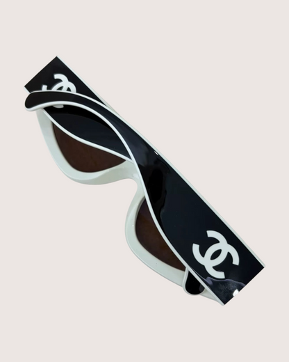 Chanel Two-Tone Cat-Eye Sunglasses Black, White One Size