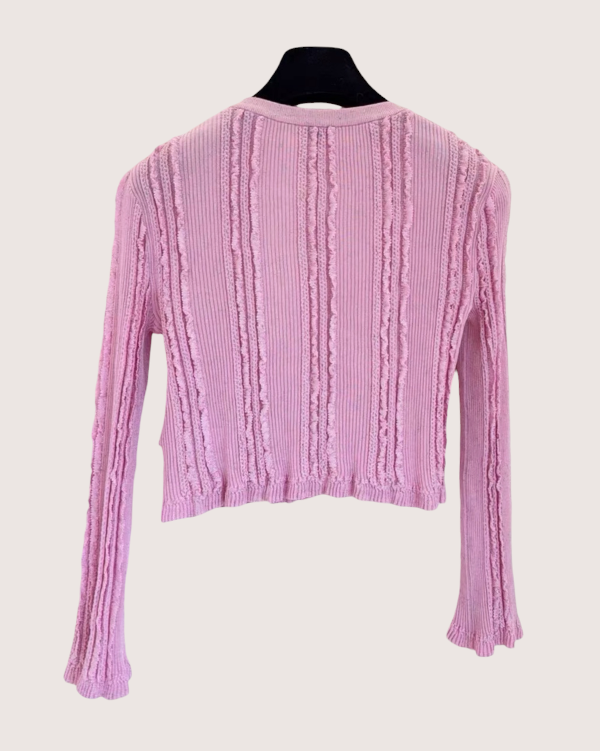 Chanel 23P Ruffled Cropped Cardigan Pink FR 36