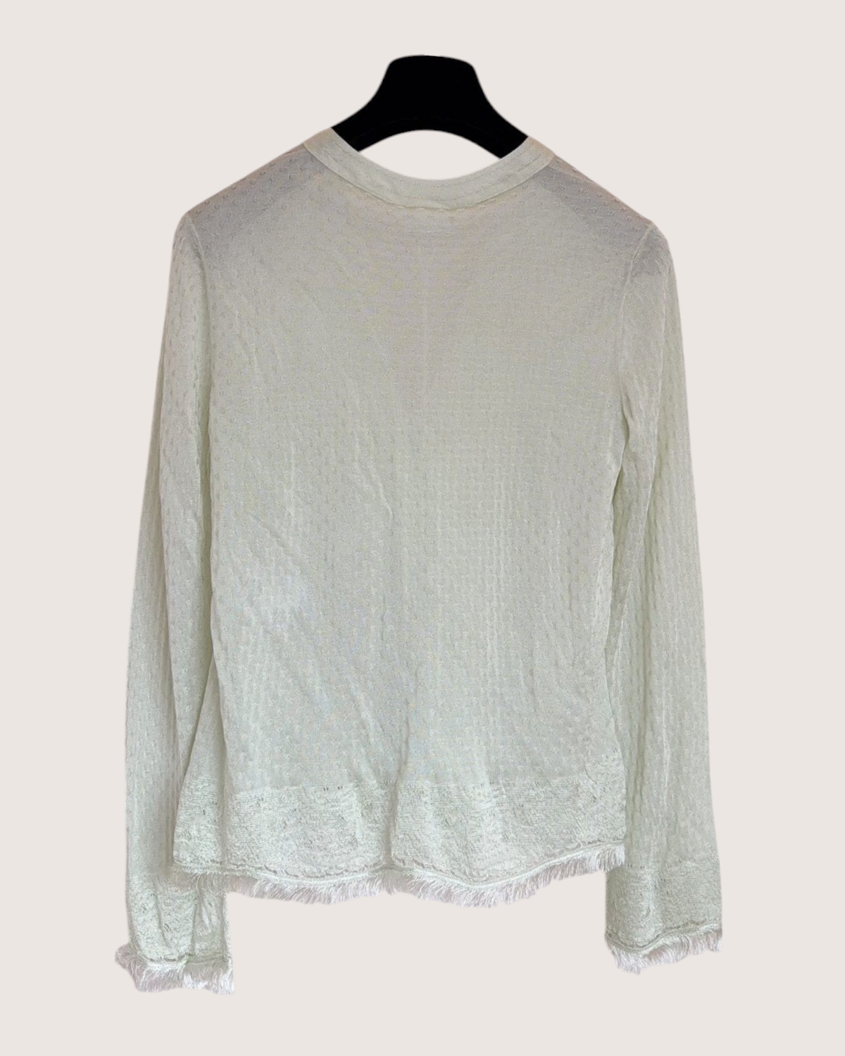 Chanel 26P V-Neck Fringe Cardigan Green FR 34