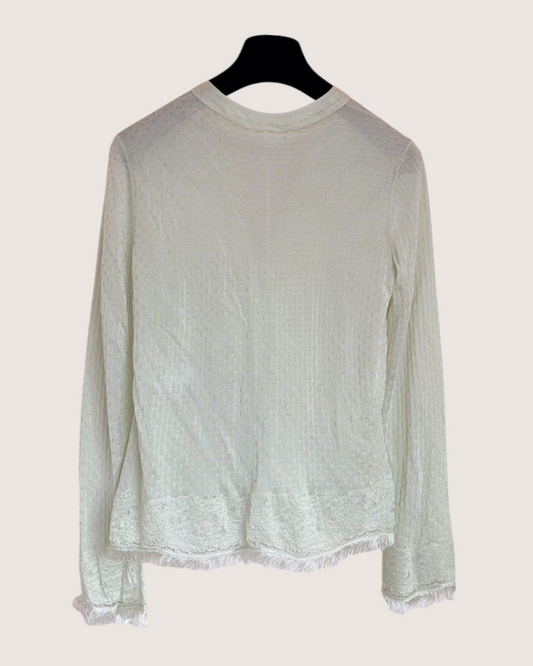 Chanel 26P V-Neck Fringe Cardigan Green FR 34