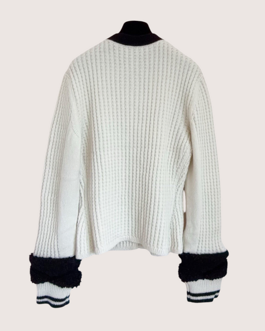 Chanel 25N Coco Neige Wool Cardigan Beige/Ecru, Black FR 40