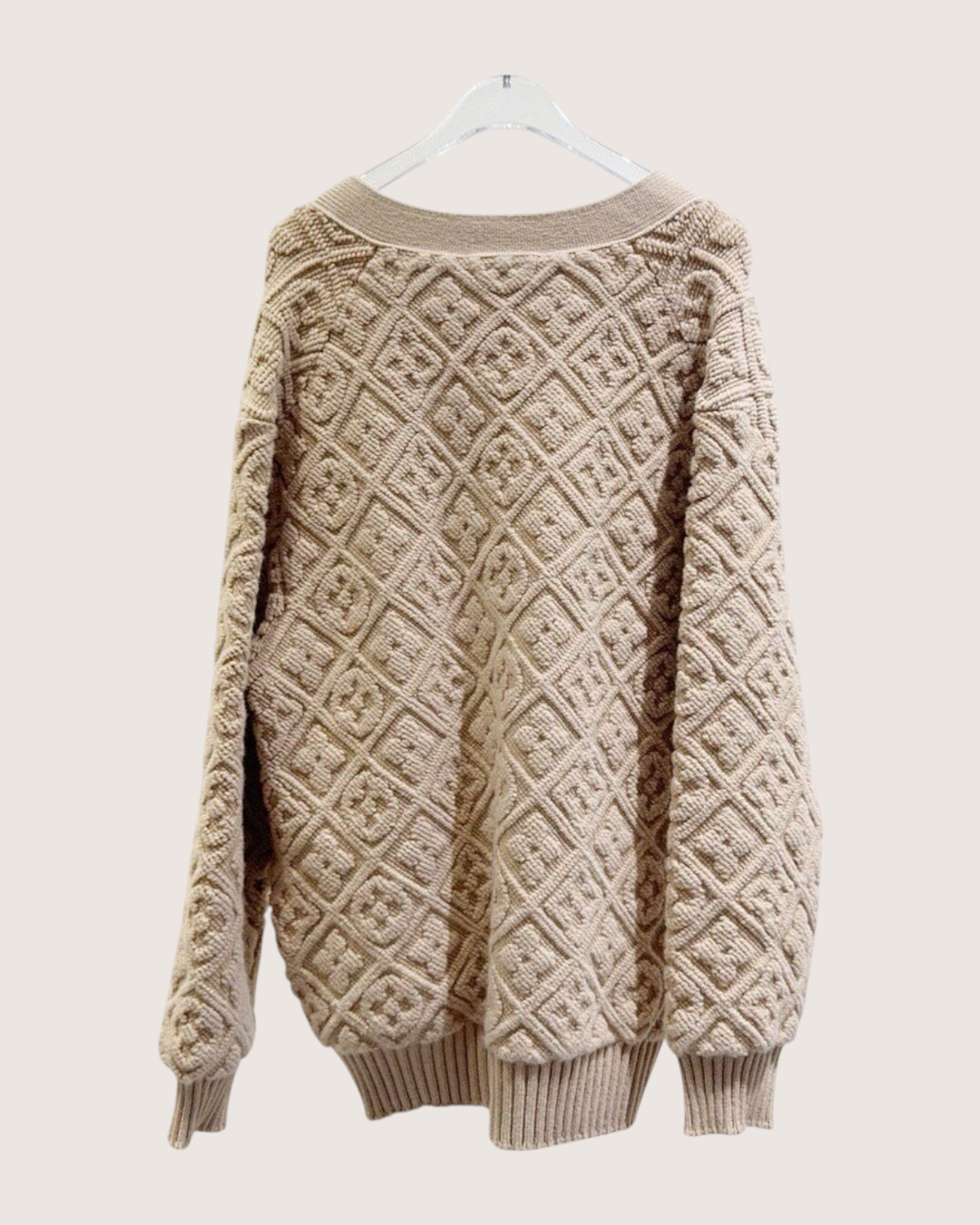 Louis Vuitton Monogram Jacquard Wool Cardigan Beige/Ecru FR 36