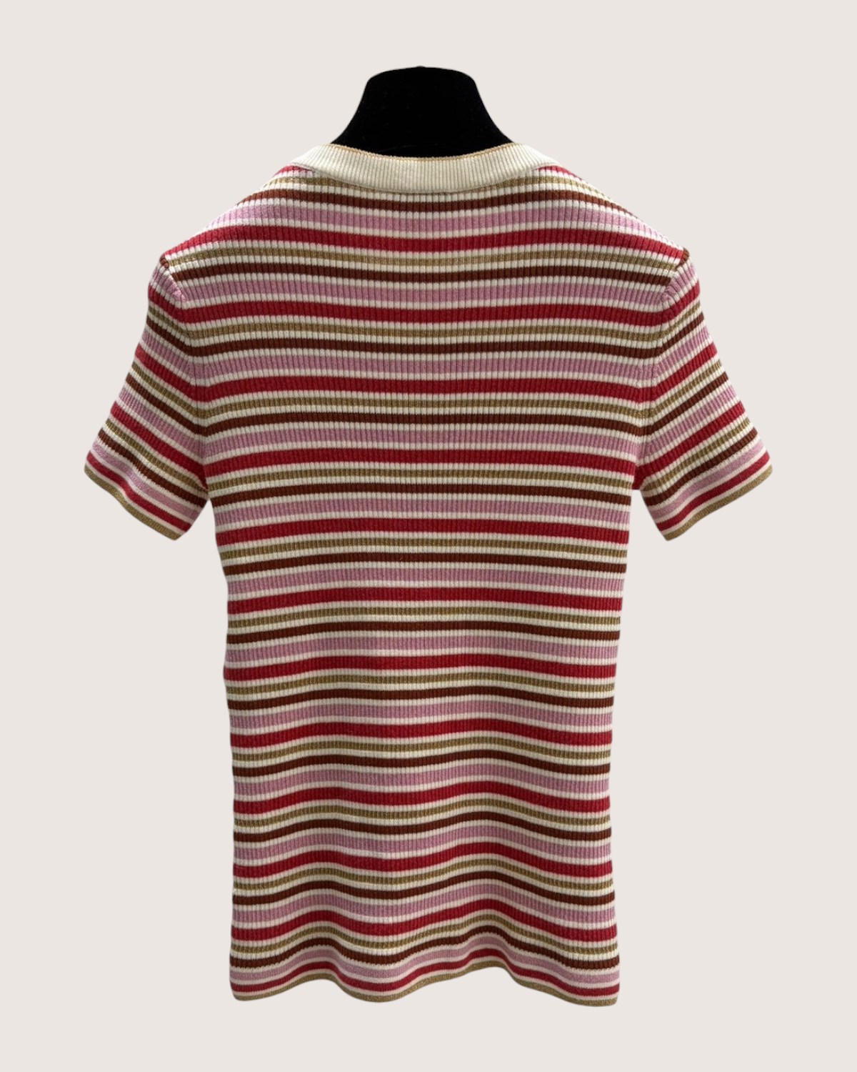 Chanel 26C Striped Short-Sleeve Top Pink, Red, Beige/Ecru, Multicolor FR 34