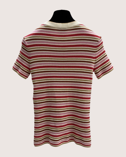 Chanel 26C Striped Short-Sleeve Top Pink, Red, Beige/Ecru, Multicolor FR 34