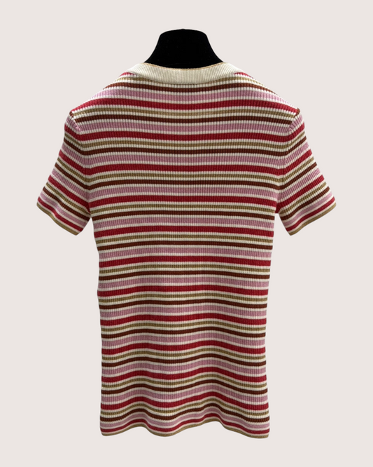 Chanel 26C Striped Short-Sleeve Top - Pink, Red, Beige/Ecru, Multicolor, view 2