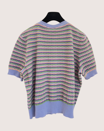 Chanel 24A Cashmere Striped Short-Sleeve Cardigan Purple, Green, Orange, Multicolor FR 42