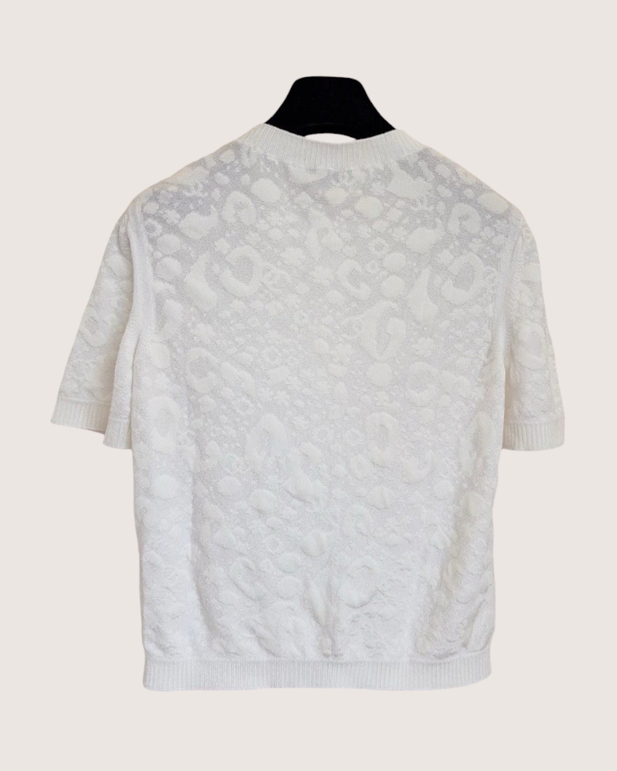 Chanel 23A Jacquard Short-Sleeve Pocket Cardigan White FR 38