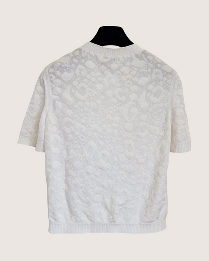 Chanel 23A Jacquard Short-Sleeve Pocket Cardigan White FR 38