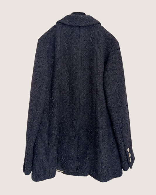 Chanel 23S Double-Breasted Tweed Coat Black FR 40