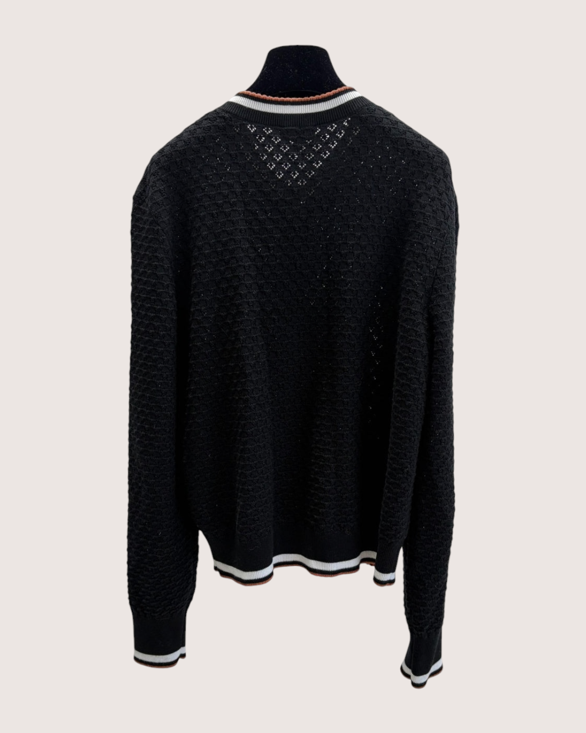 Chanel 26C Pointelle-Knit Cardigan Black, White, Orange FR 40