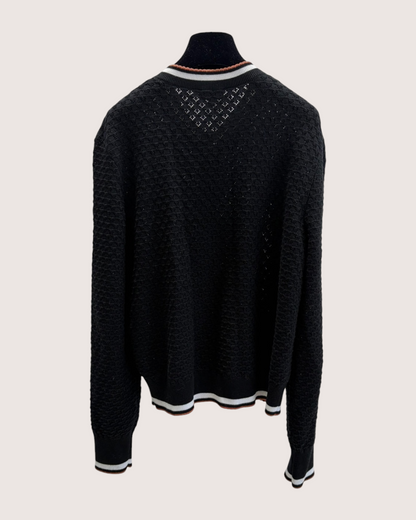 Chanel 26C Pointelle-Knit Cardigan Black, White, Orange FR 40