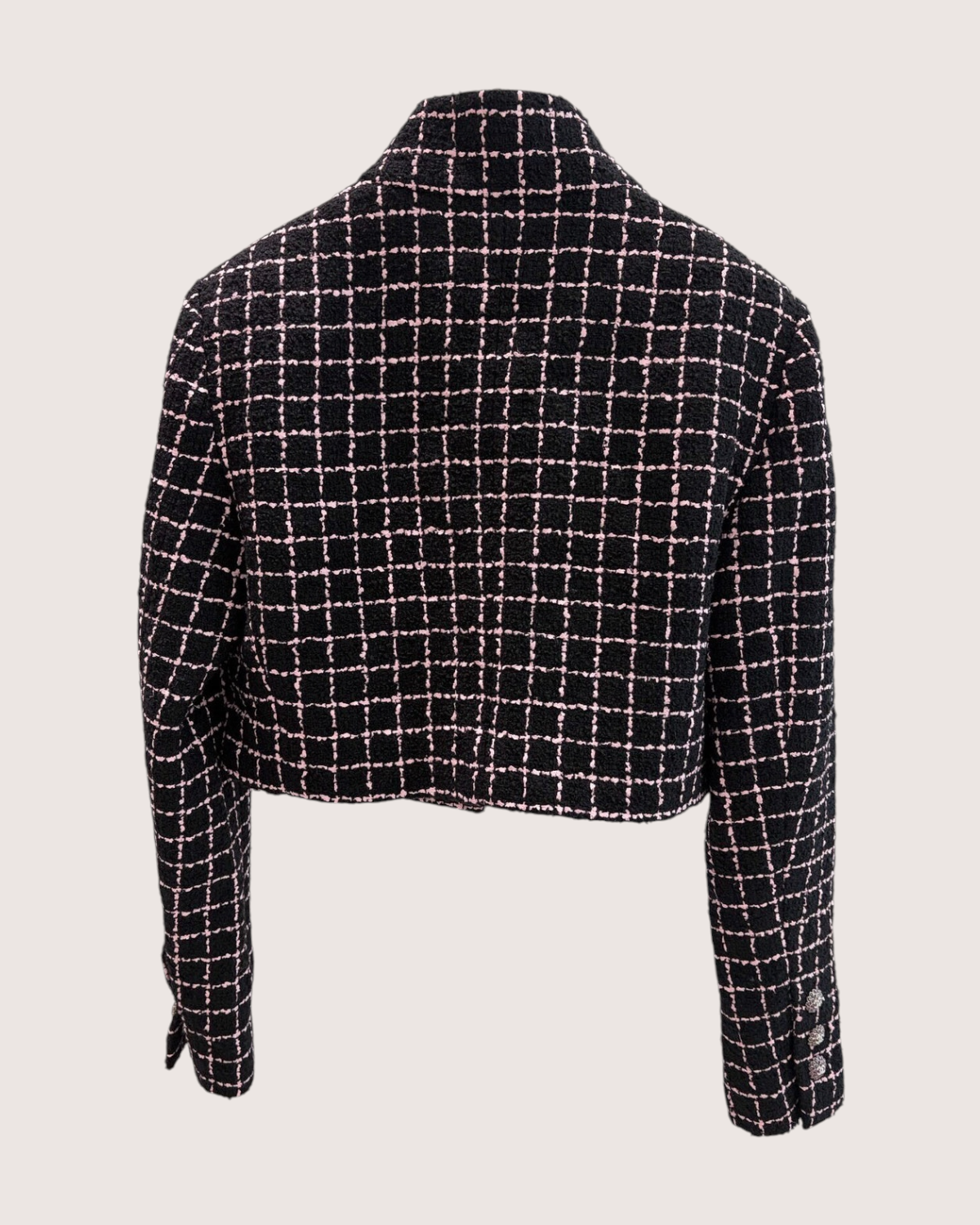 Chanel 23K Tweed Plaid Jacket Black, Pink FR 38