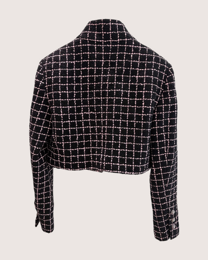 Chanel 23K Tweed Plaid Jacket Black, Pink FR 38