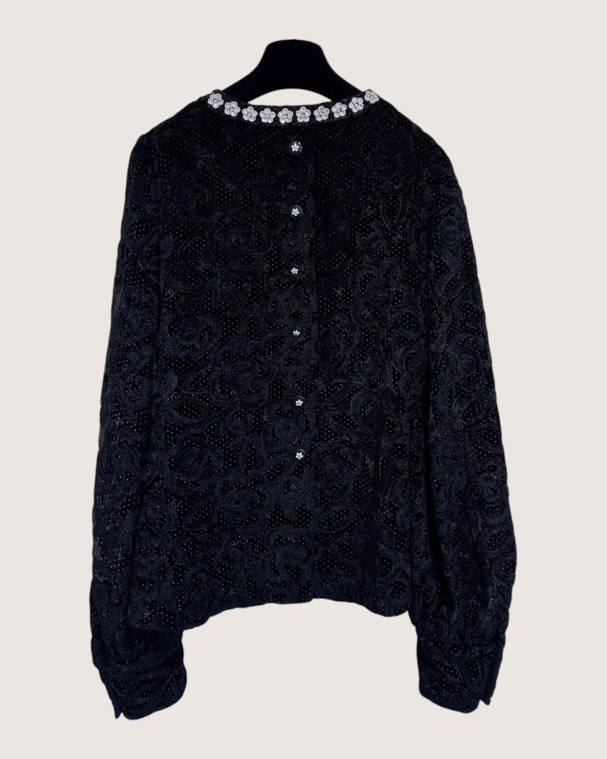 Chanel 23K Camellia Sequin-Trim Velvet Sweater - view 2