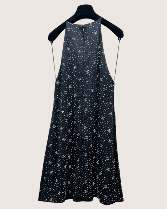 Chanel 24B CC Dot Halter Mini Dress Black, White FR 36