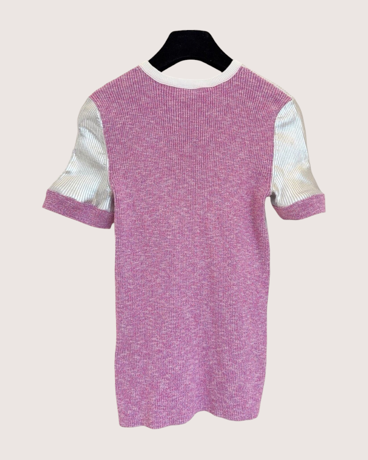 Chanel 25C Metallic CC Short-Sleeve Top Silver, Pink, White FR 38