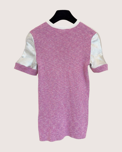 Chanel 25C Metallic CC Short-Sleeve Top Silver, Pink, White FR 38