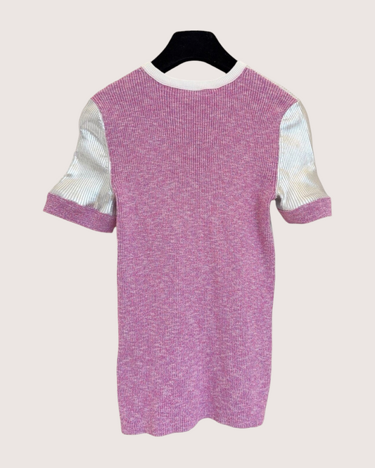 Chanel 25C Metallic CC Short-Sleeve Top Silver, Pink, White FR 38