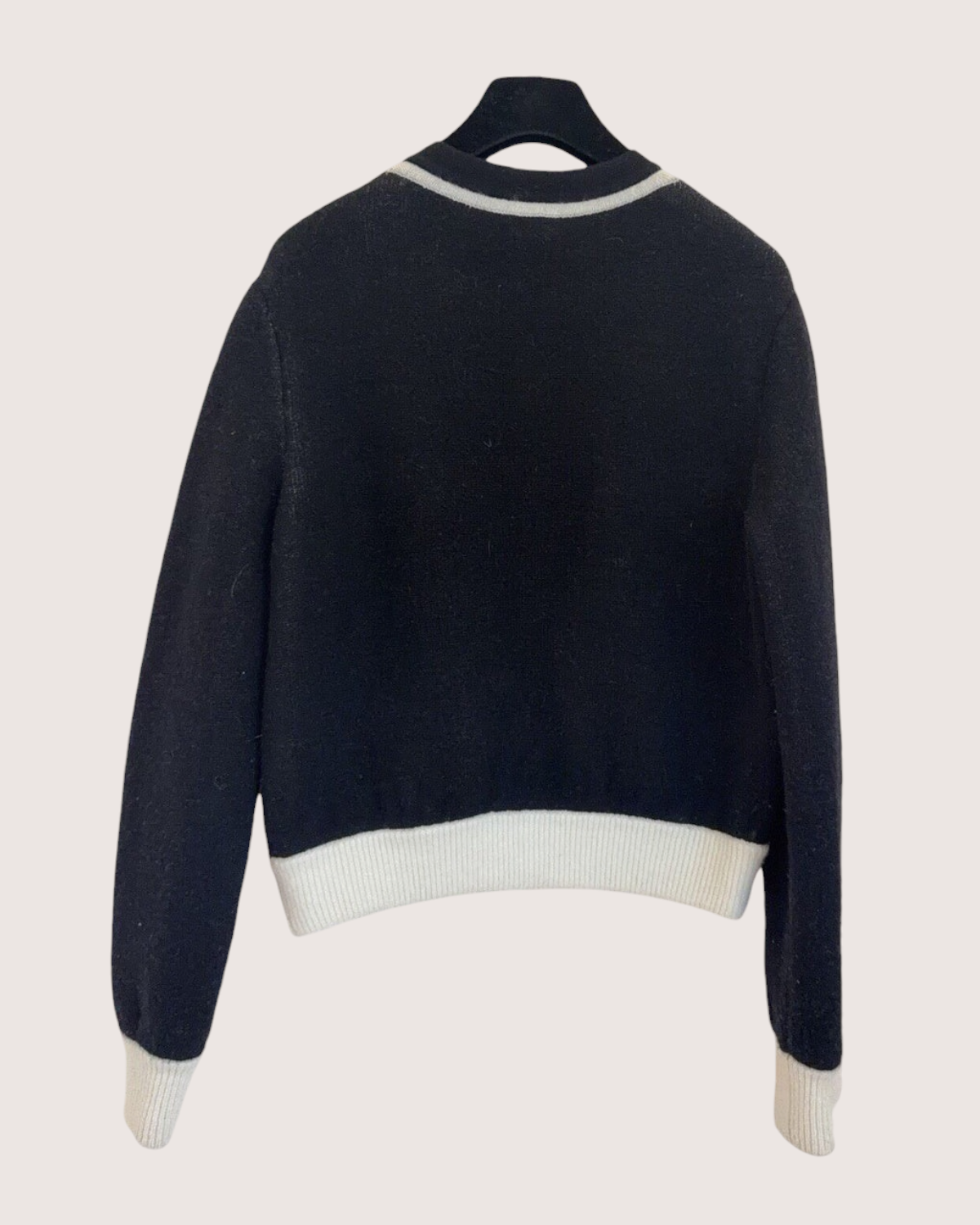 Chanel 21B Cashmere Contrast-Trim Four-Pocket Cardigan Black, Beige/Ecru FR 36