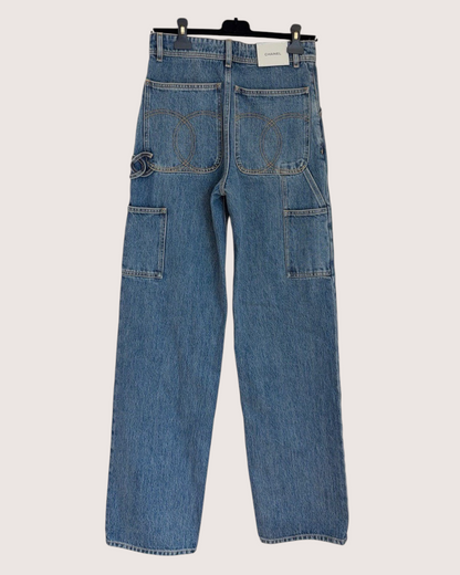Chanel 26B CC-Embroidered Straight Denim Jeans Blue FR 38