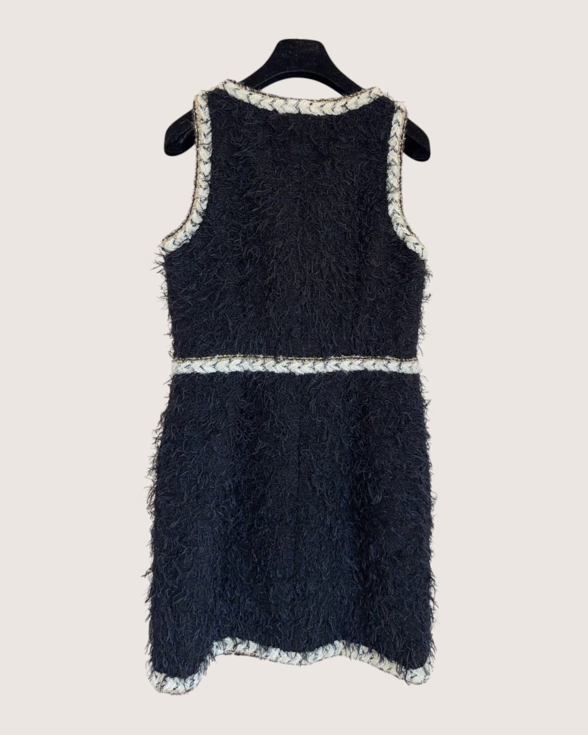 Chanel 25K Fringe Tweed Mini Dress Black, Beige/Ecru FR 36
