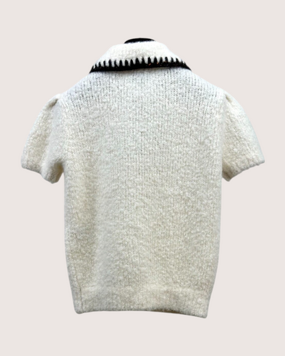 Chanel 25N Coco Neige Cashmere Bow Collar Ski Top White, Black FR 36