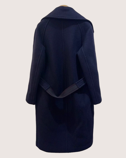 Hermès Wool Belted Coat Navy FR 36