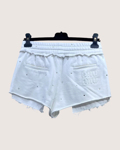 Miu Miu Gem-Embellished Mini Shorts White IT 36