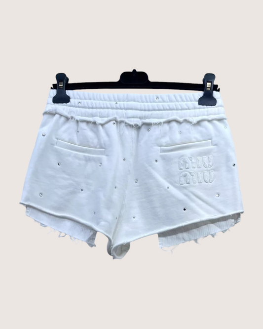 Miu Miu Gem-Embellished Mini Shorts White IT 36 - view 2